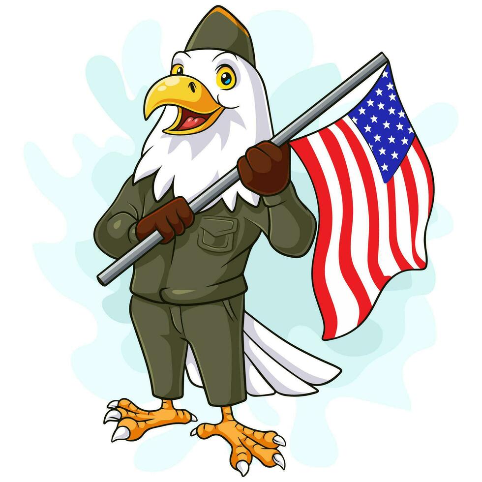 veteran eagle cartoon carrying american flag vector