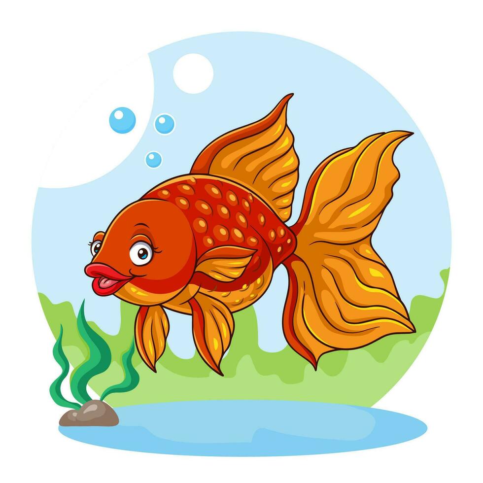 dibujos animados dorado pescado en el acuario vector