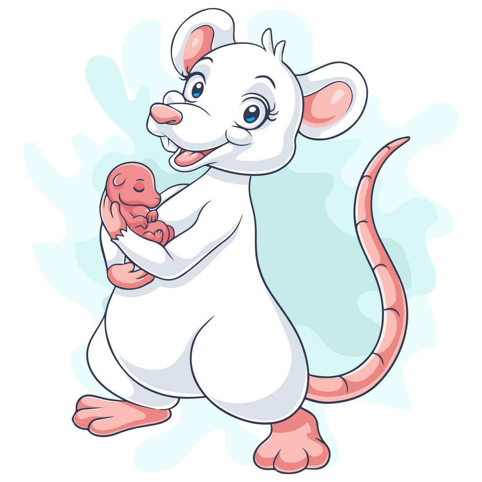 Cartoon white mouse holding a baby mouse vector