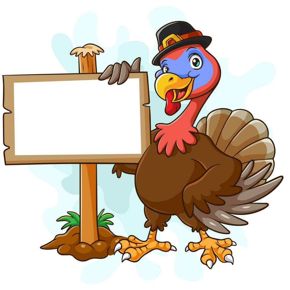 Cartoon turkey holding blank sign vector