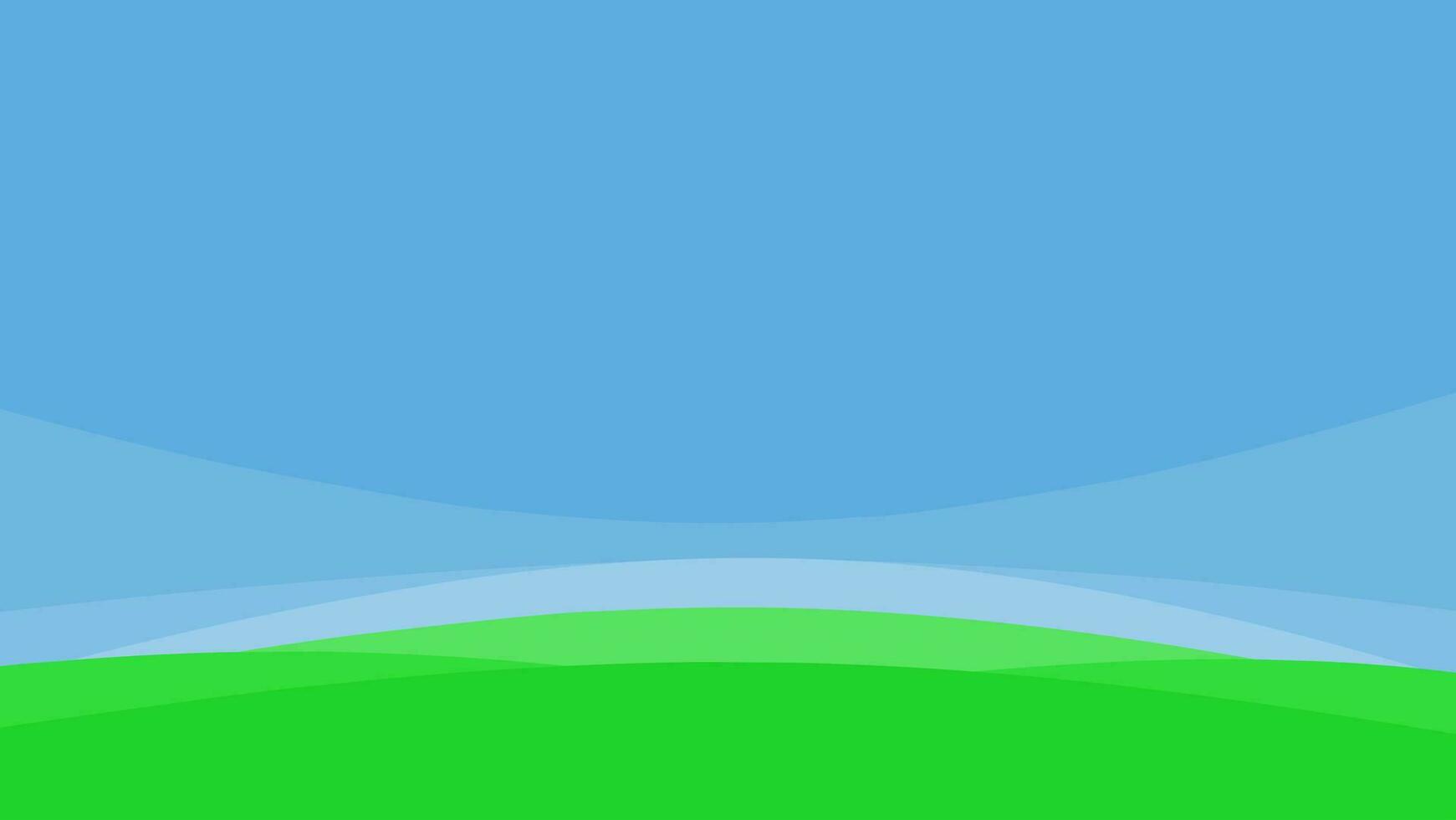 green abstract meadow scene with clear blue sky flat vector illustration background