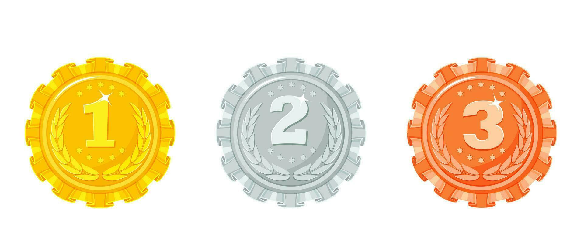 Set of winner medal for 1st, 2nd and 3rd places. Gold, Silver and Bronze Champion Award vector