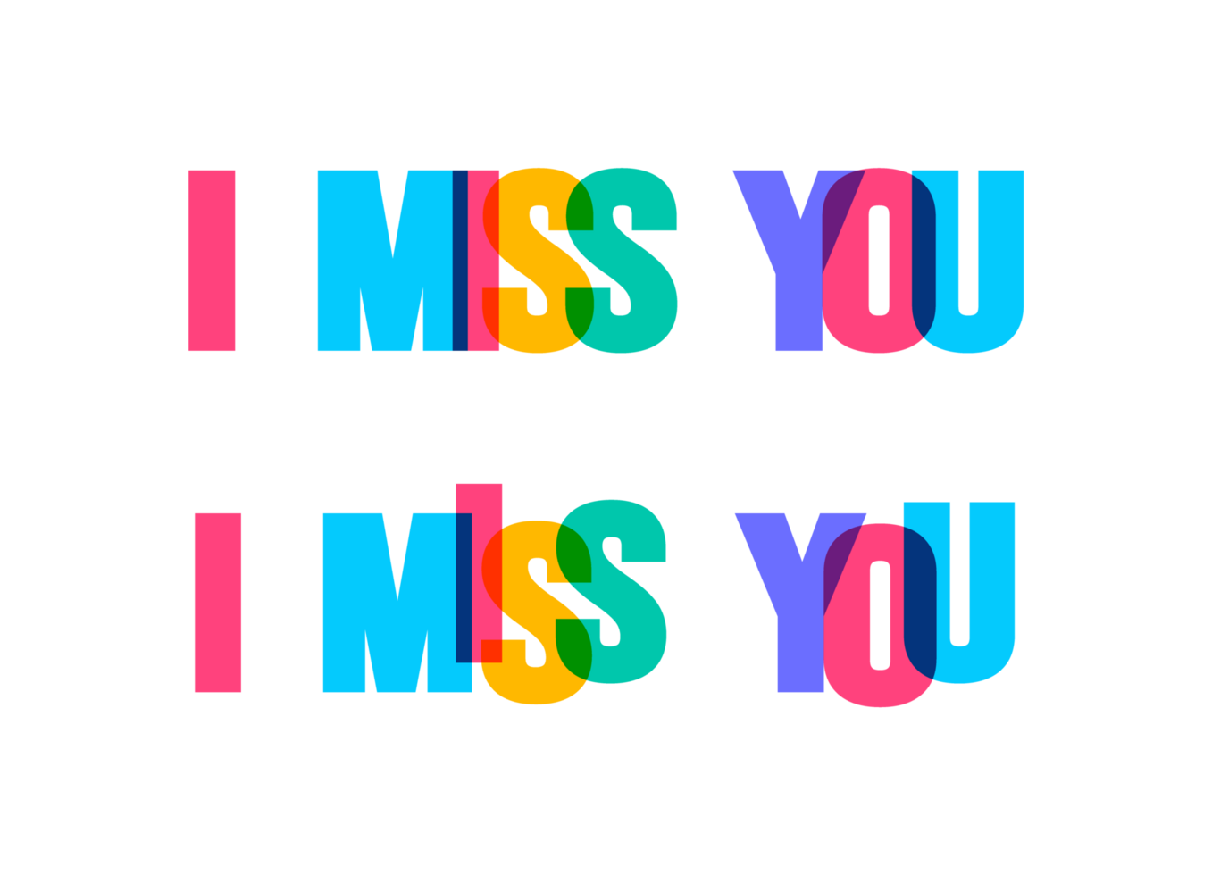 I miss you colorful lettering text font typography vector banner design template. colorful message and colorful big letters. png