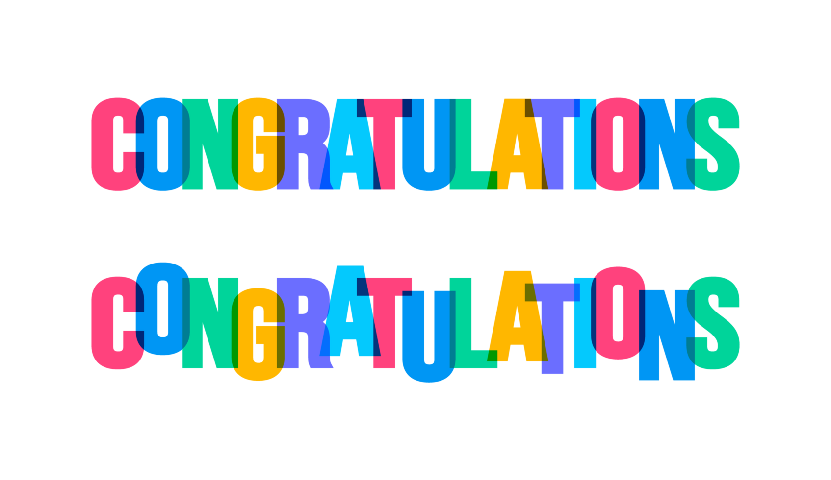 Congratulations colorful lettering text font typography vector banner design template. colorful message and colorful big letters. png