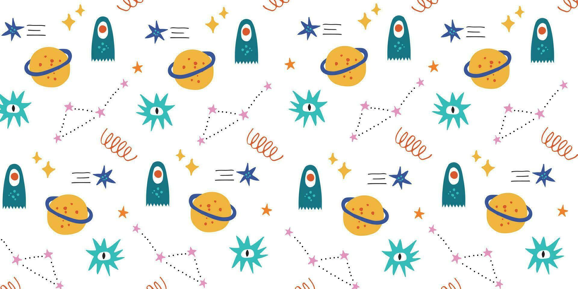 cute space cartoon pattern background vector