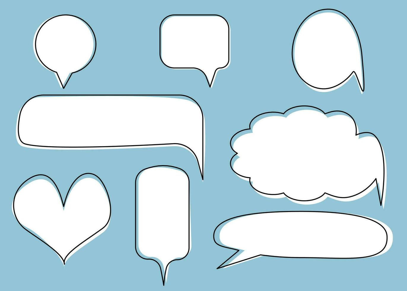 Collection set of blank black and white speech bubble on blue background. vector