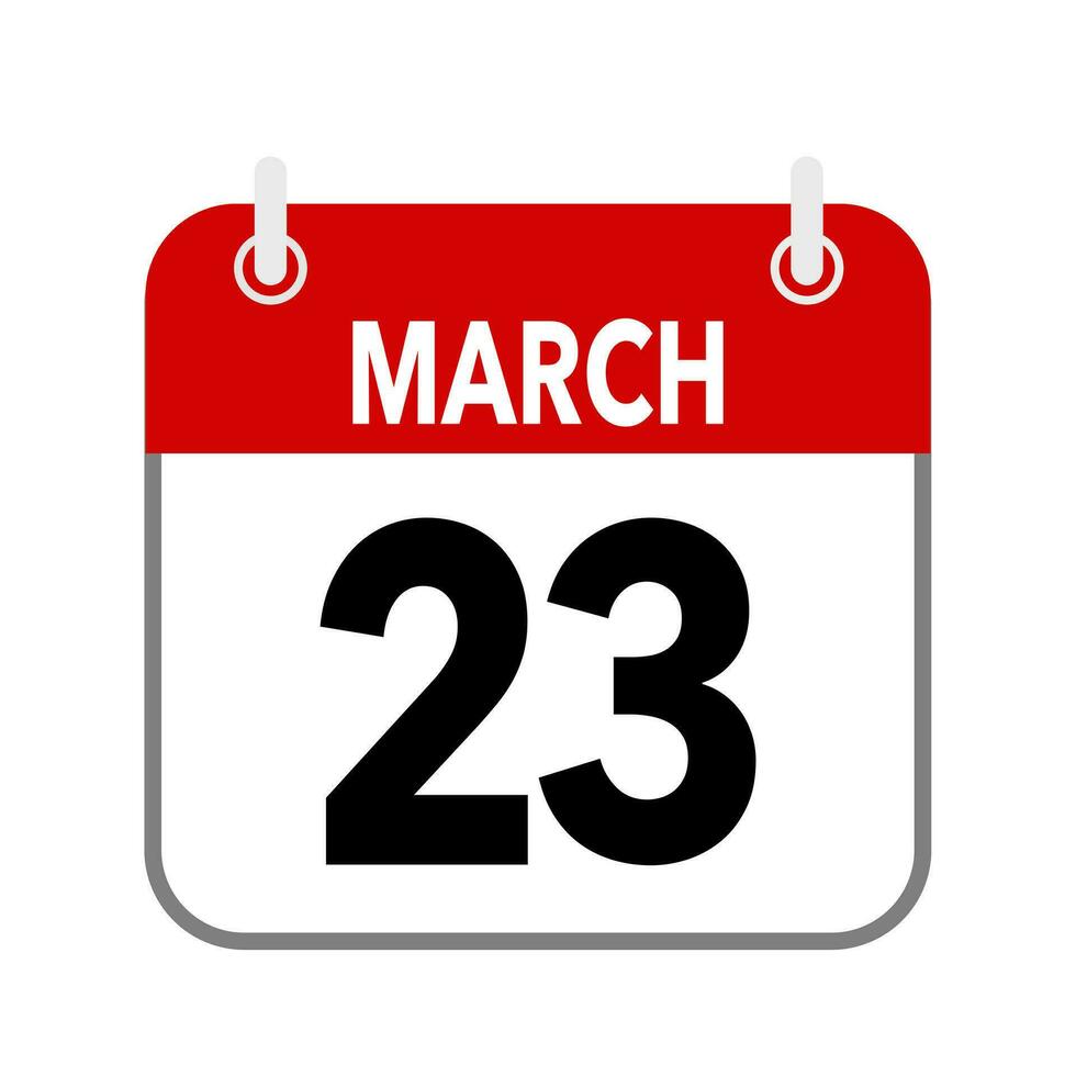 23 marzo, calendario fecha icono en blanco antecedentes. vector