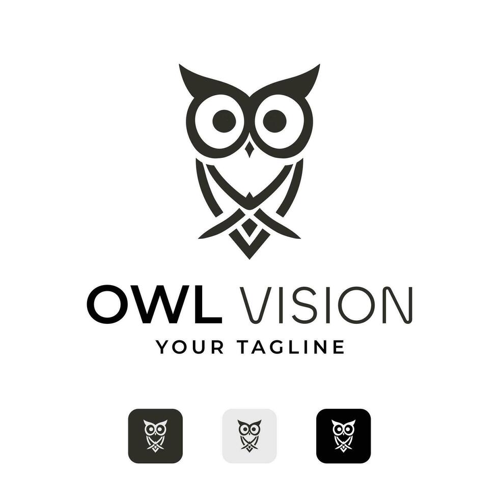 Minimalist Owl Vision vector Logo, Linear owl silhouette