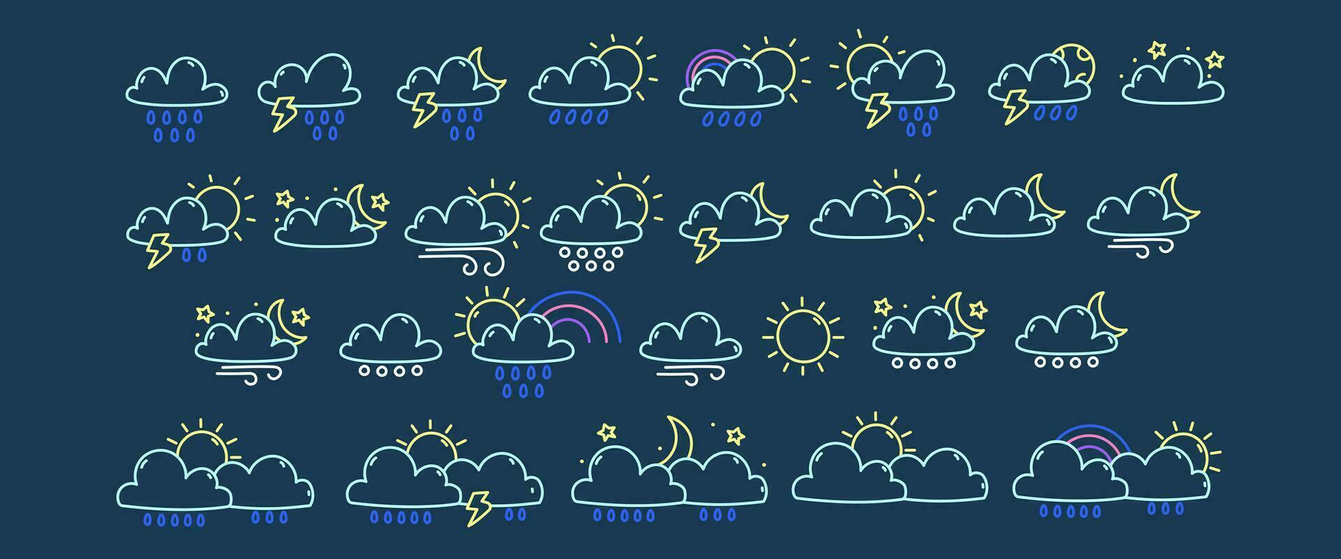 Cute doodle weather icons vector