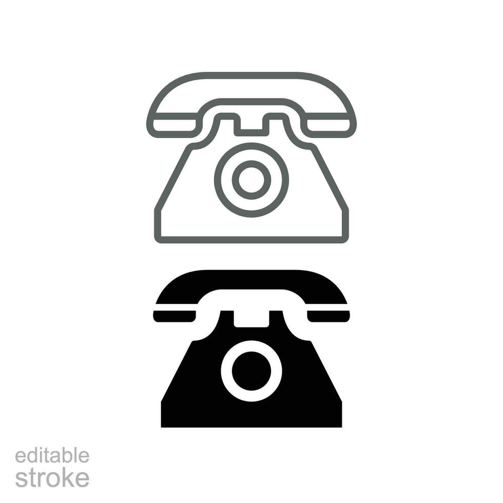 Phone icon old vintage symbol line and glyph style. Telephone retro logo in outline flat pictogram. Cell phones classic antique. Editable stroke vector illustration design on white background EPS 10