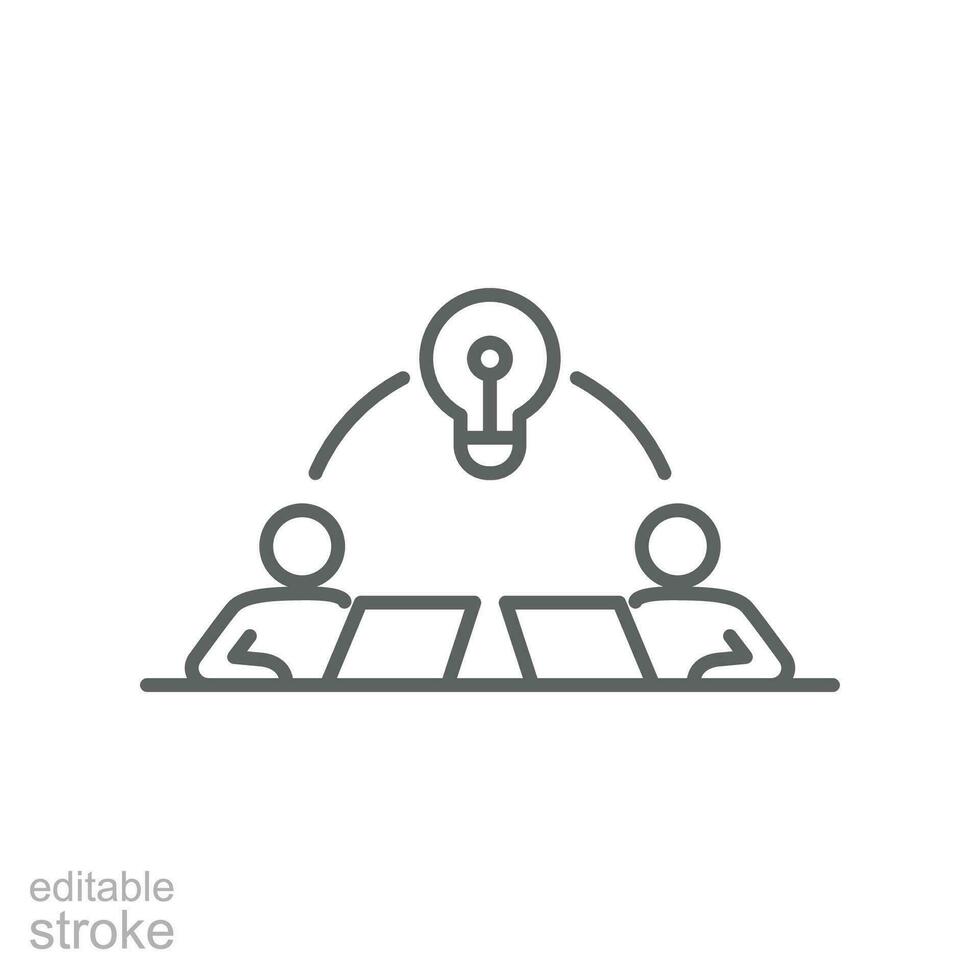 Startup hub connection outline icon. business people team working on web development optimization concept of sharing idea meetup Editable stroke vector illustration Design on white background EPS 10