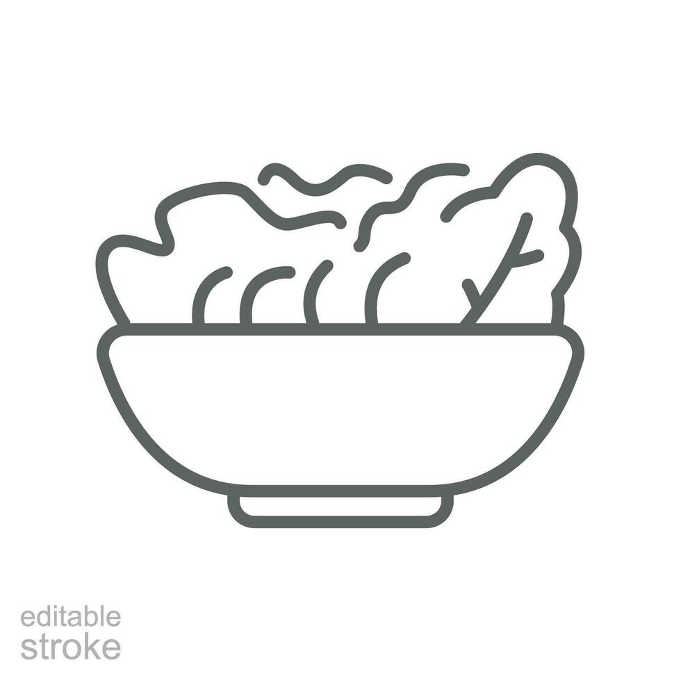 Salad in bowl line icon. Healthy food hot Fresh Vegetable plate or basket, Vegan food dish recipe nutrition concept ingredients. Editable stroke vector illustration design on white background EPS 10