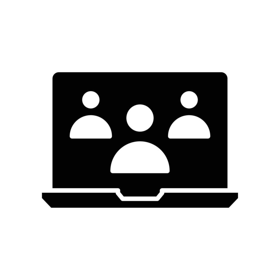 Online meetup glyph icon. Team business meeting with teamwork collaboration. Business startup communication. Distant work group. Flat pictogram. Vector illustration Design on white background EPS 10