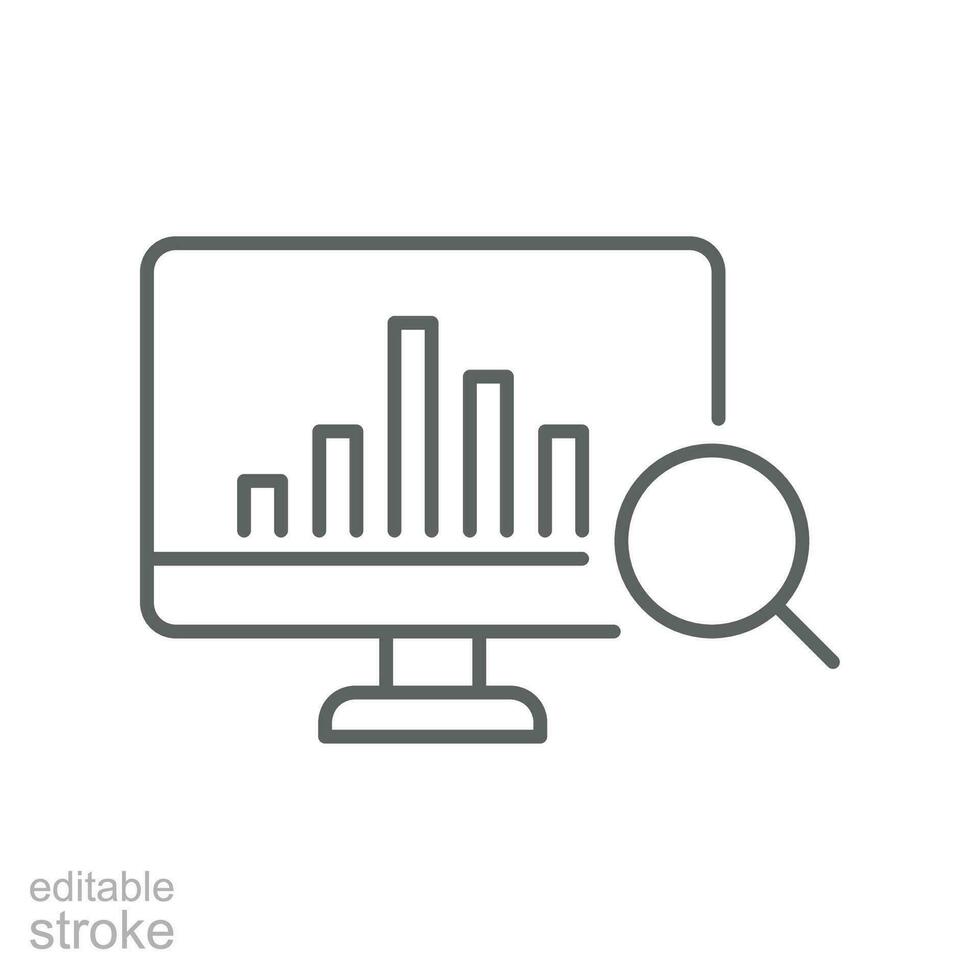 Sales index line icon. Magnifying glass revenue sale chart statistics analysis process of Financial business productivity improvement Editable stroke vector illustration design, white background EPS10