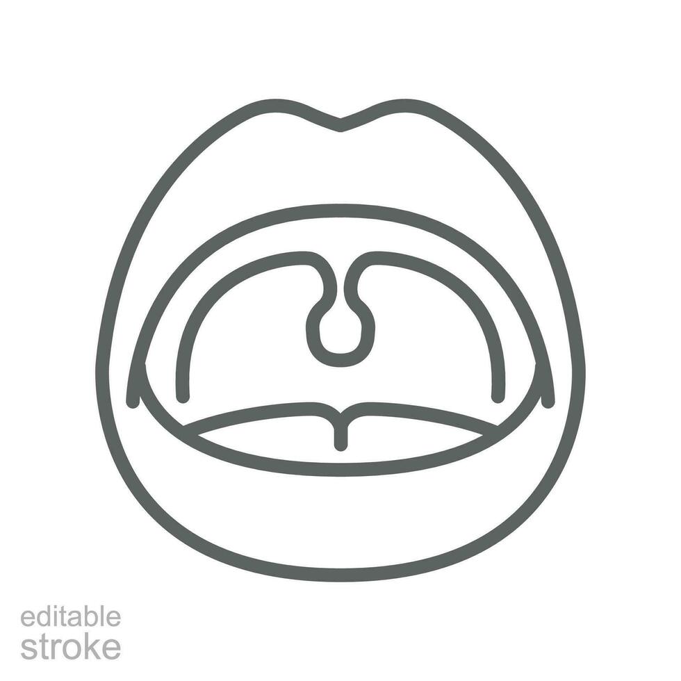 Open mouth line icon. lips and tonsils in oral cavity. Human Internal organ anatomy. Inner Body part. Medical sore throat Editable stroke. Vector illustration. Design on white background. EPS 10