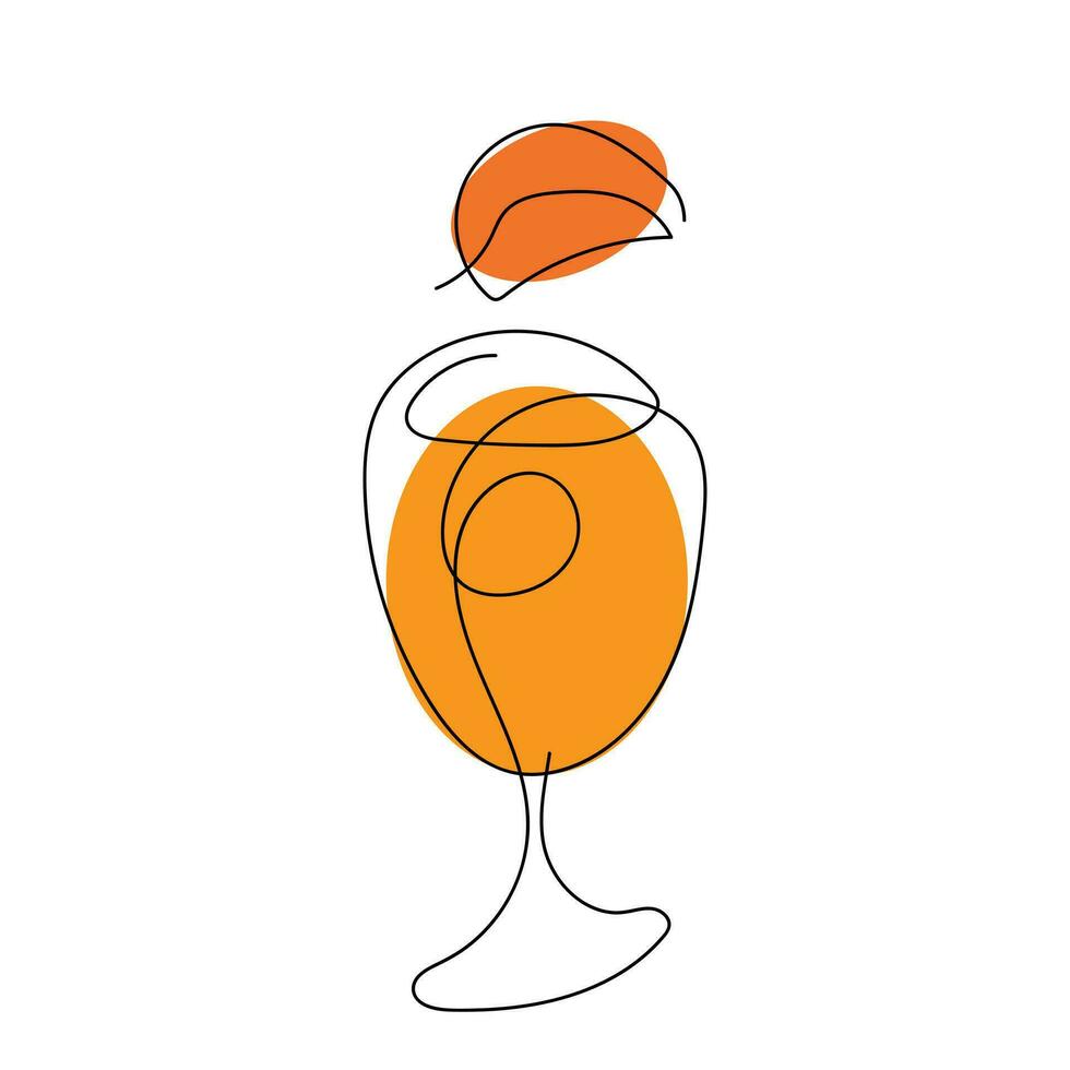 continuo uno línea dibujo de vaso con naranja bebida y rebanada de naranja. alcohol, cóctel, vino, Fruta jugo. vector aislado en blanco. minimalismo imprimir, restaurante, menú, bar, cafetería, folleto