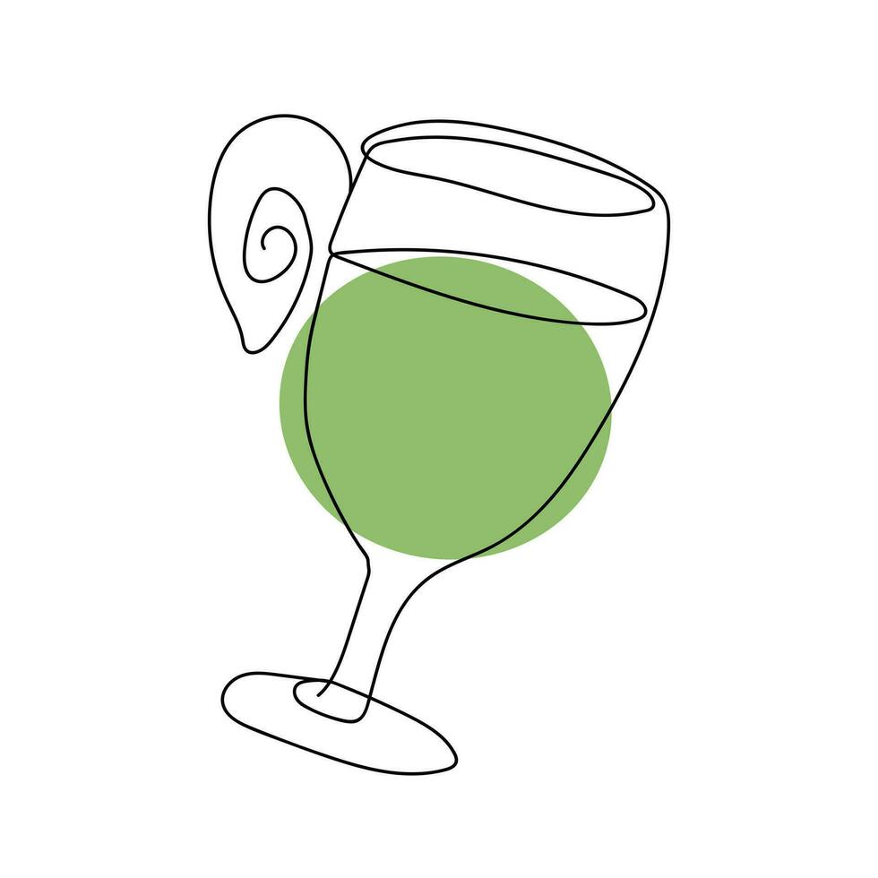 Continuous one line drawing of glass with handle with drink. Green alcoholic drink, cocktail or fruit juice. Vector isolated on white. Minimalism. Print, restaurant, menu, bar, cafe, brochure, poster
