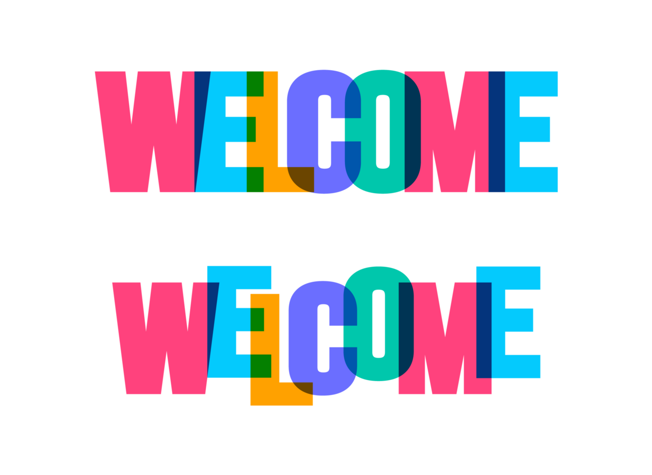 Welcome colorful lettering text font typography png banner design template. colorful message and colorful big letters.