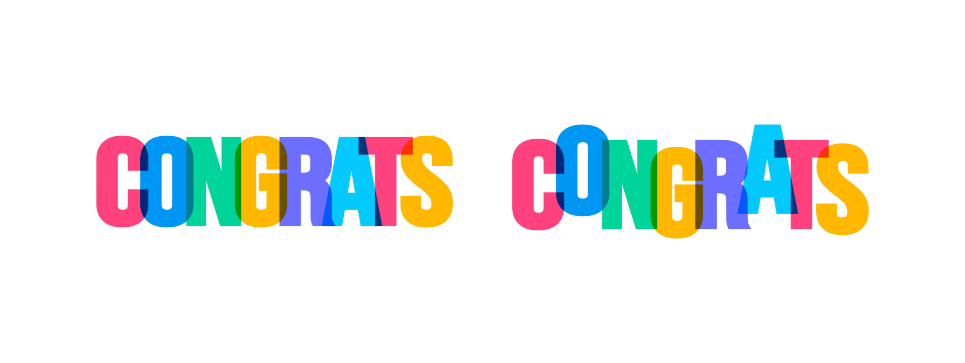 Congrats colorful lettering text font typography png banner design template. colorful message and colorful big letters.