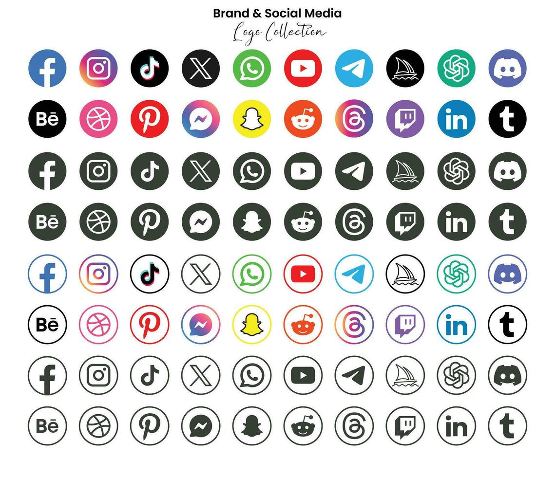 popular social red símbolos, social medios de comunicación logo íconos colección vector