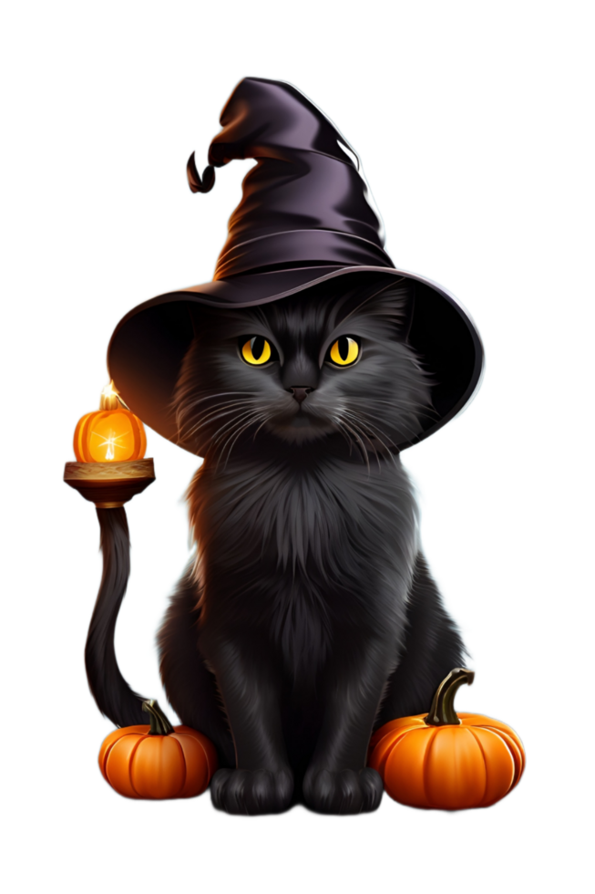 Witch Black Cat Halloween PNG image Transparent Background Ai Generative