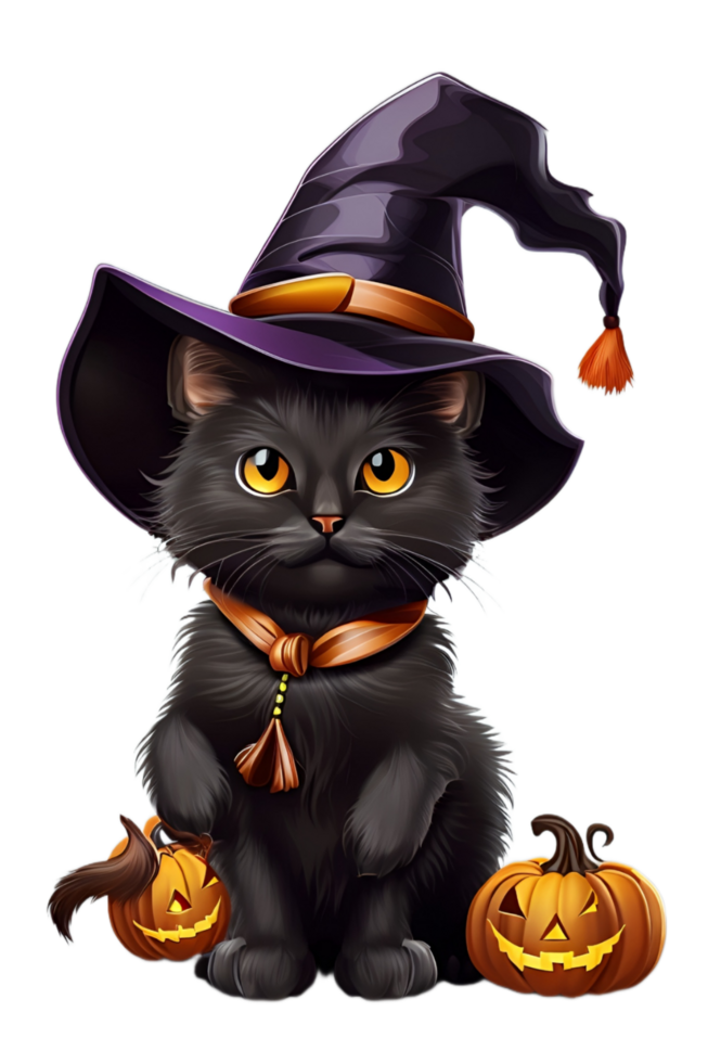 Witch Black Cat Halloween PNG image Transparent Background Ai Generative