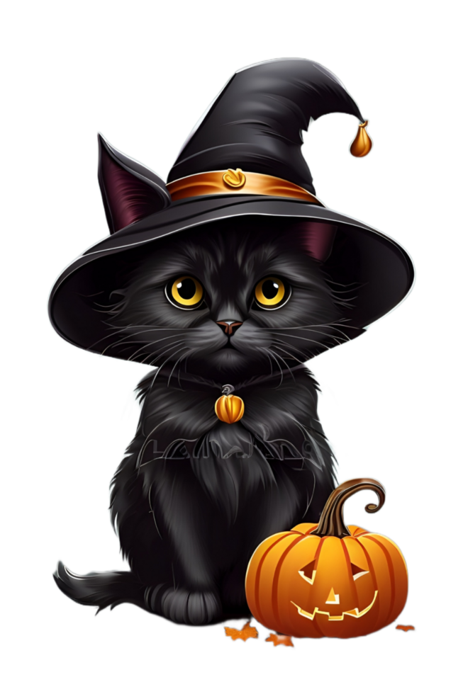 Witch Black Cat Halloween PNG image Transparent Background Ai Generative