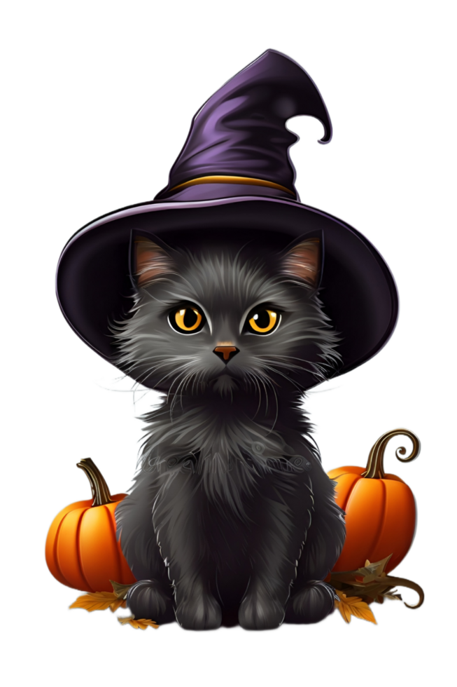 Witch Black Cat Halloween PNG image Transparent Background Ai Generative