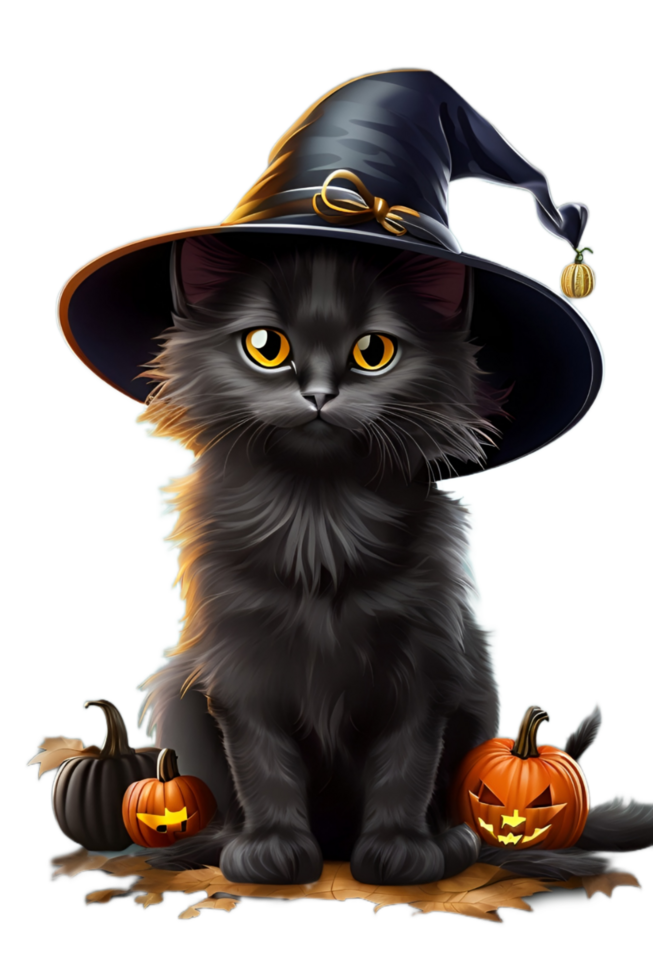 Witch Black Cat Halloween PNG image Transparent Background Ai Generative