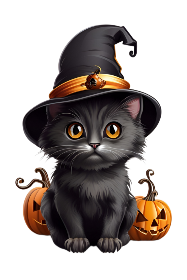 Witch Black Cat Halloween PNG image Transparent Background Ai Generative