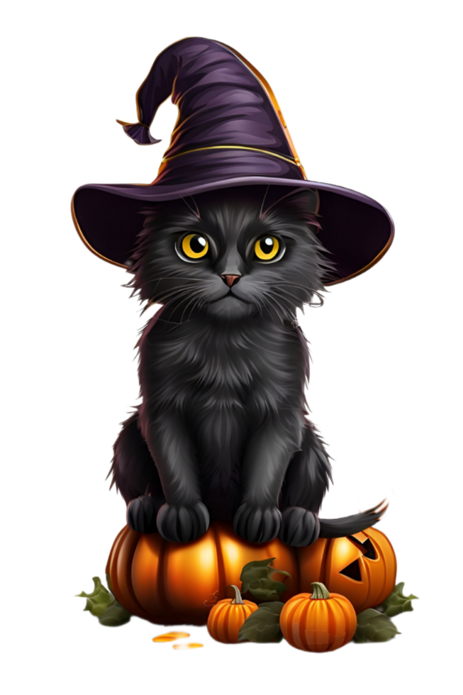Witch Black Cat Halloween PNG image Transparent Background Ai Generative
