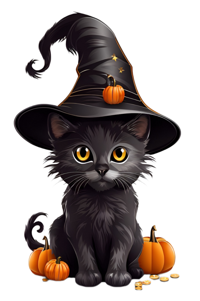Witch Black Cat Halloween PNG image Transparent Background Ai Generative