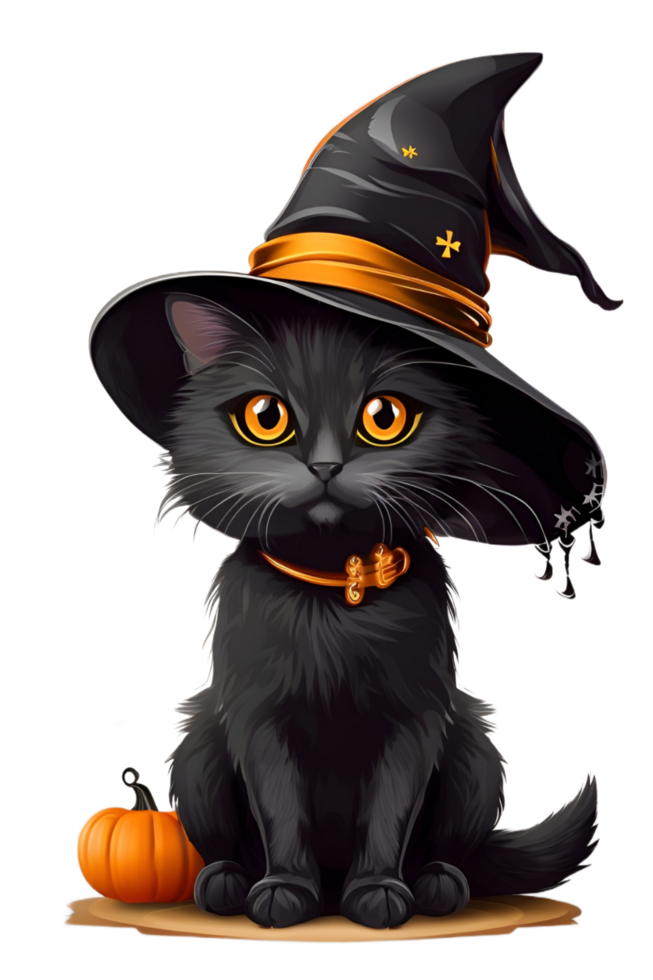 Witch Black Cat Halloween PNG image Transparent Background Ai Generative