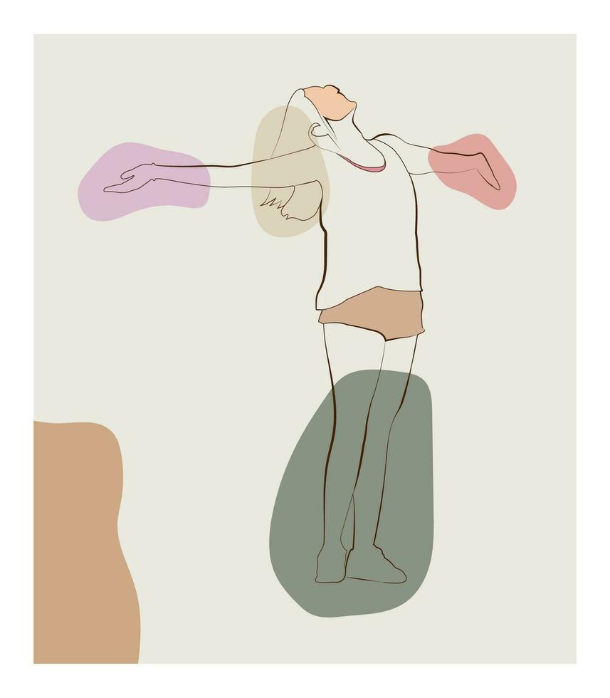 Abstract poster with minimal woman face.One line drawing style vector