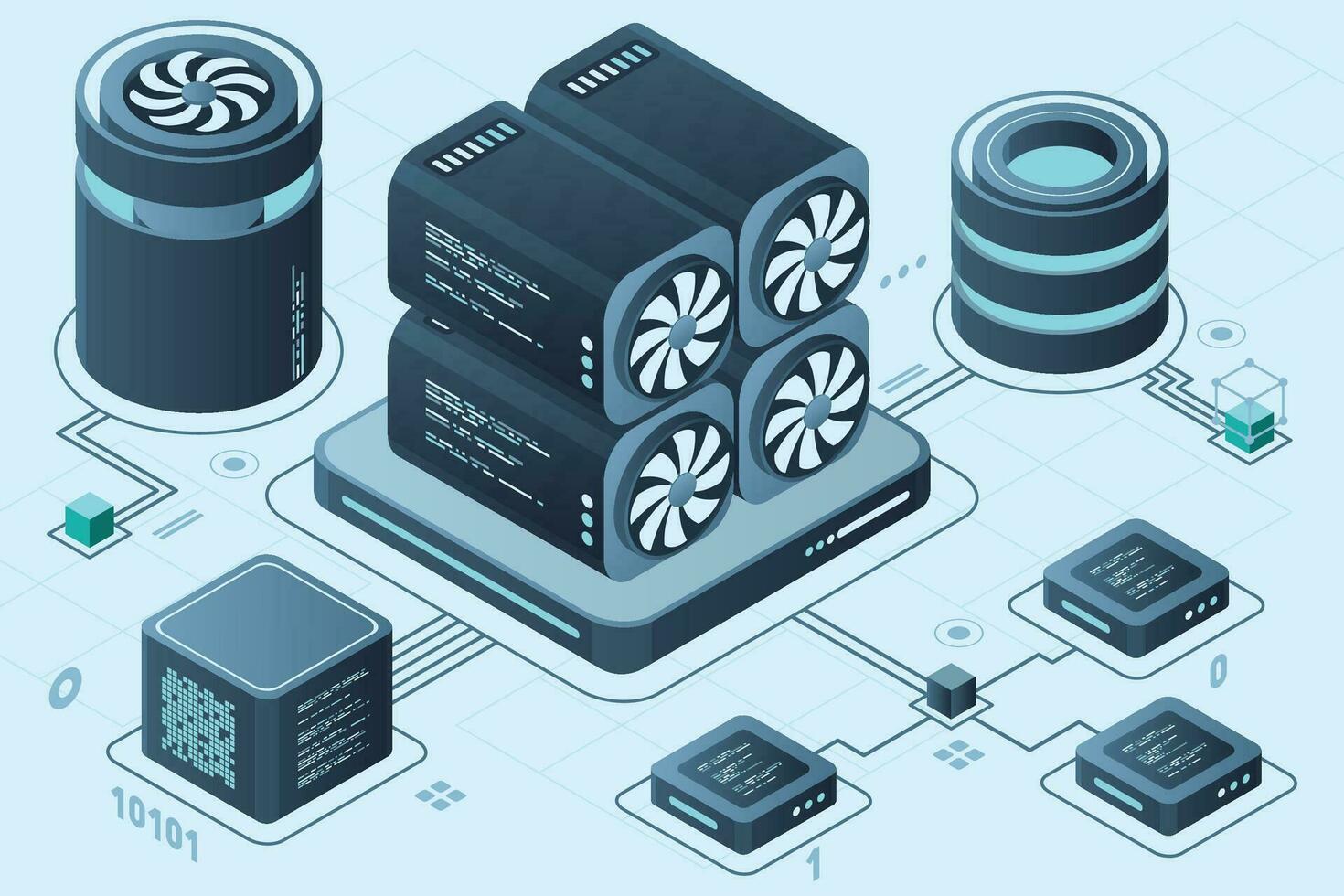 isométrica blockchain concepto. isométrica criptomoneda plataforma creación de digital divisa. grande datos tecnología en isométrico vector ilustración