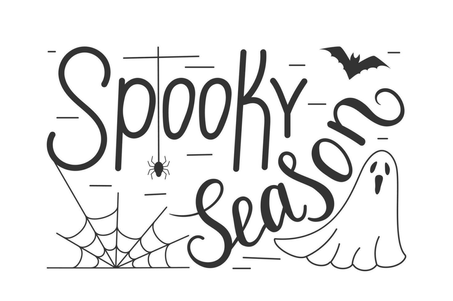 Spooky season lettering design with bats and spider web. Holiday calligraphy for halloween poster, banner, greeting card, invitation vector