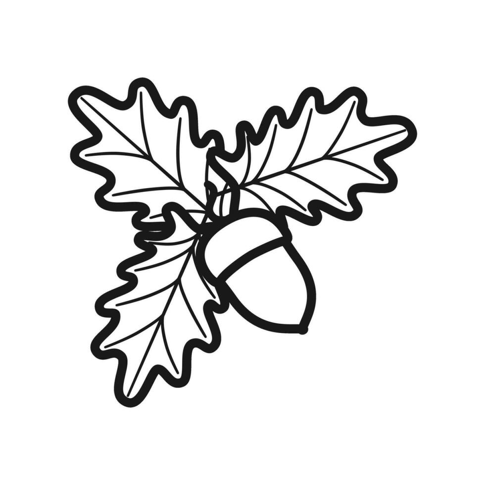 vector ilustración. negro blanco imagen de un bellota con hojas en un blanco antecedentes