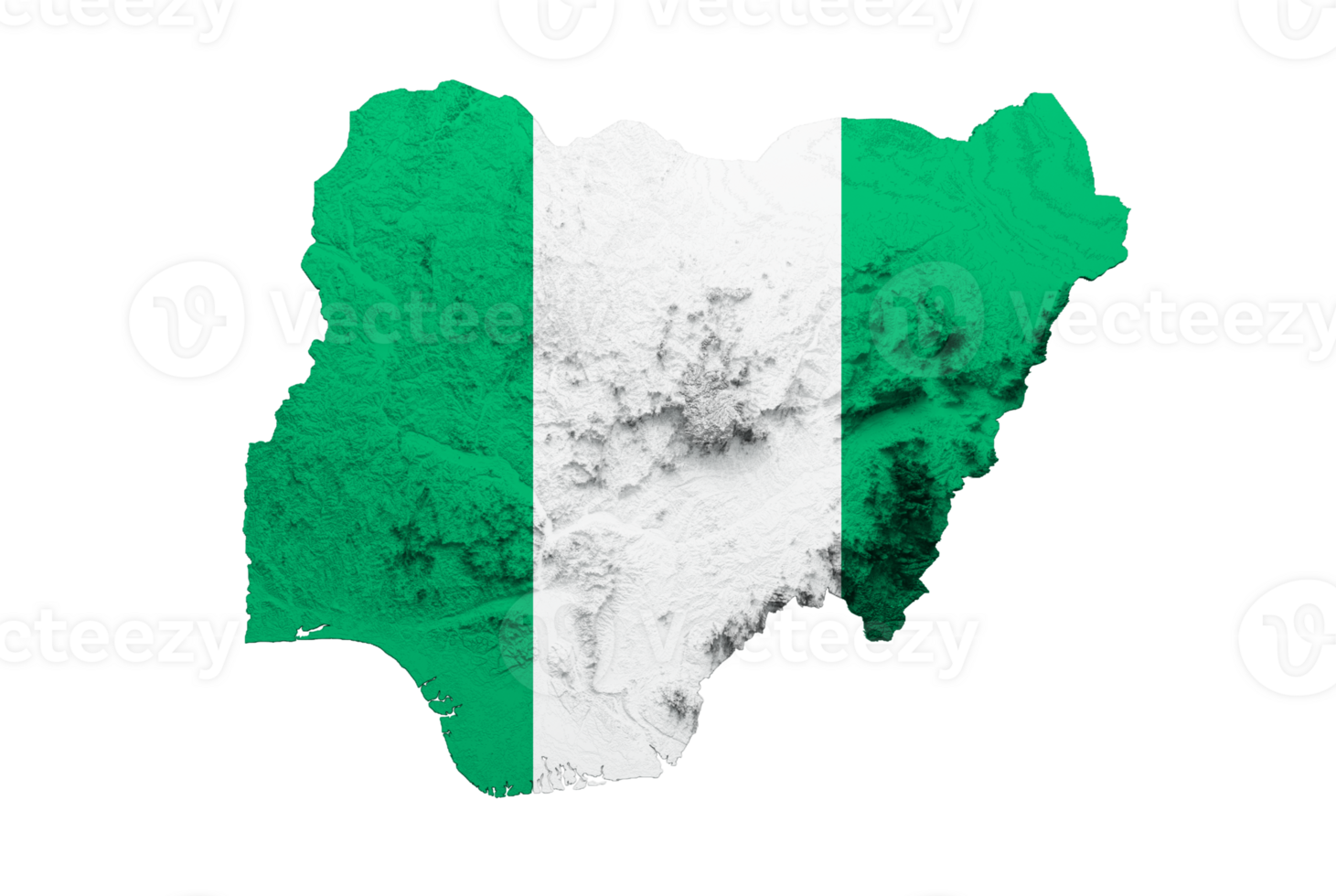 Nigeria Map Flag Shaded relief Color Height map 3d illustration png