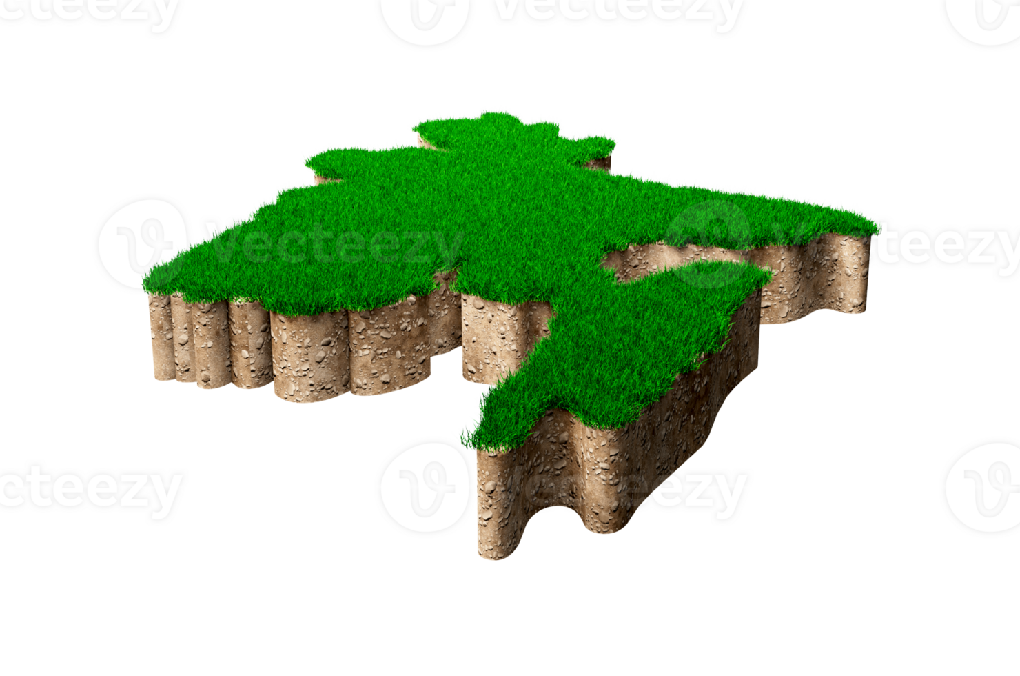 Bangladesh Map soil land geology cross section with green grass and Rock ground texture 3d illustration png