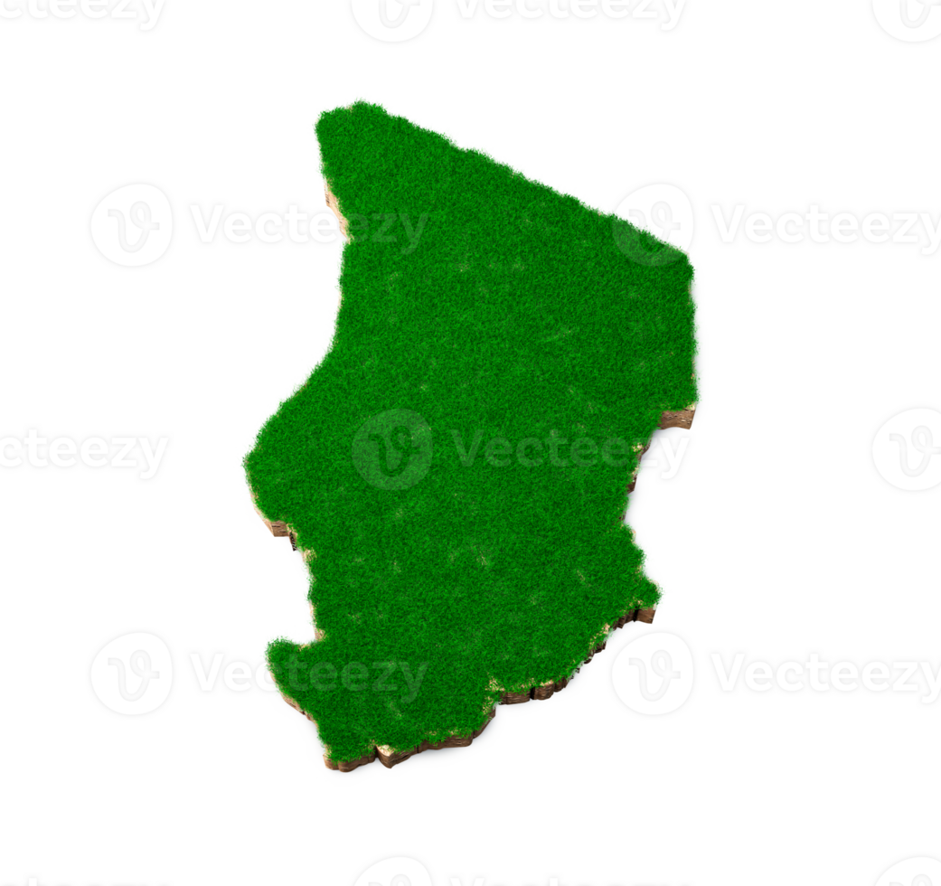 Chad Map soil land geology cross section with green grass and Rock ground texture 3d illustration png