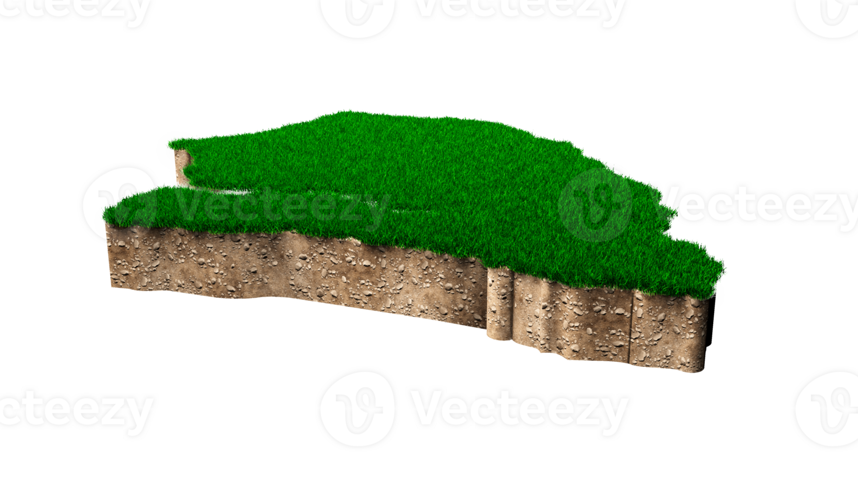 Senegal Map soil land geology cross section with green grass and Rock ground texture 3d illustration png