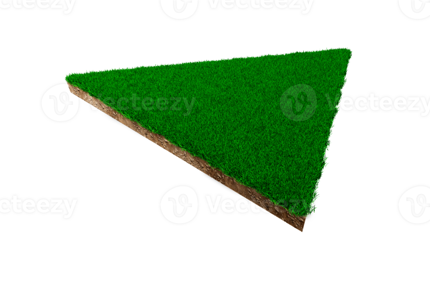 driehoek vorm bodem land geologie dwarsdoorsnede met groen gras, aarde modder weggesneden geïsoleerde 3d illustratie png