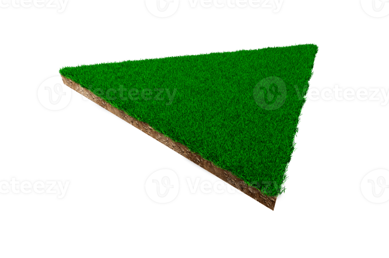 Triangle shape soil land geology cross section with green grass, earth mud cut away isolated 3D Illustration png