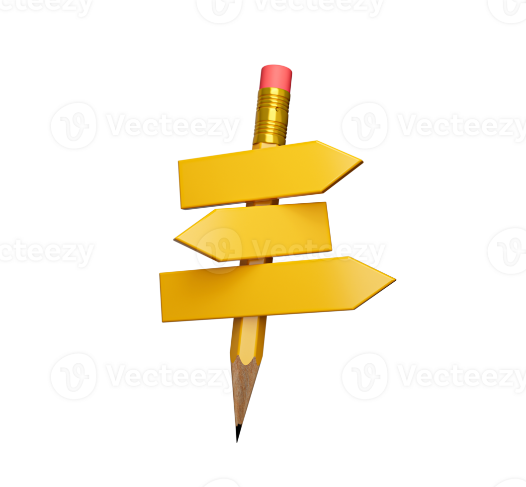 Yellow Pencil - direction indicator - order and chaos. choosing right solution to problem back to school Concept 3d illustration png