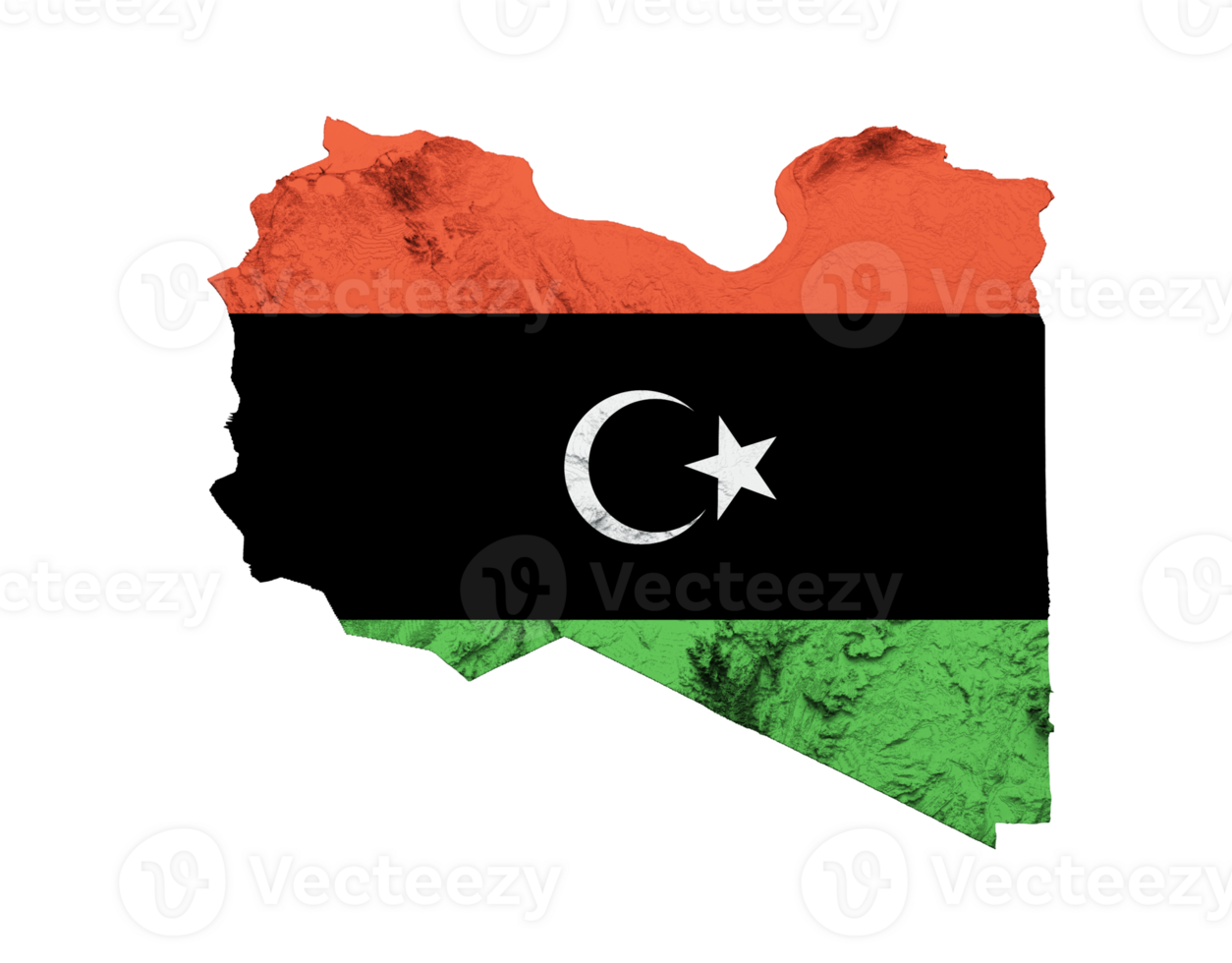 Libya map with the flag Colors Shaded relief map 3d illustration png