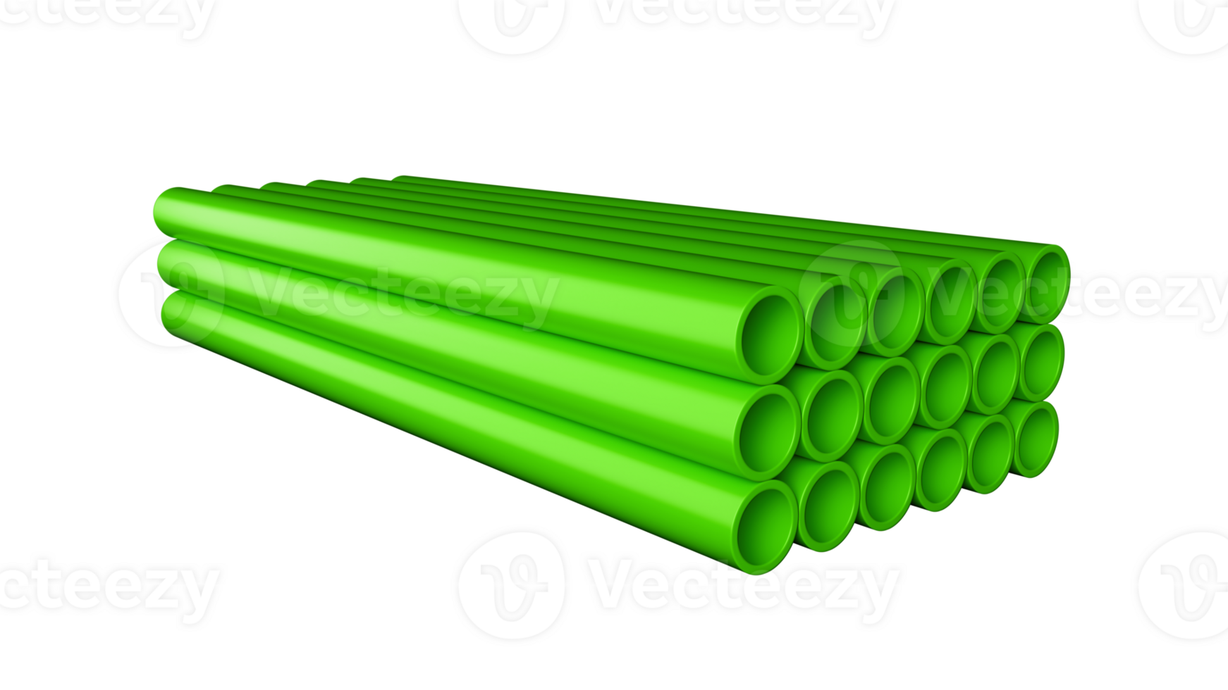 Stacks of Green PVC pipe connection PVC pipes for drinking water 3d illustration png