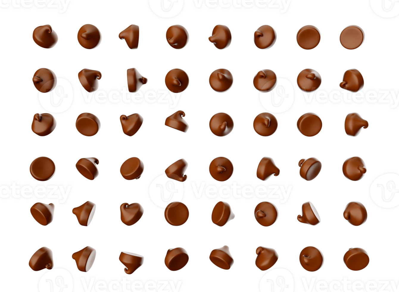 Different angle of tasty chocolate chips 3d illustration png