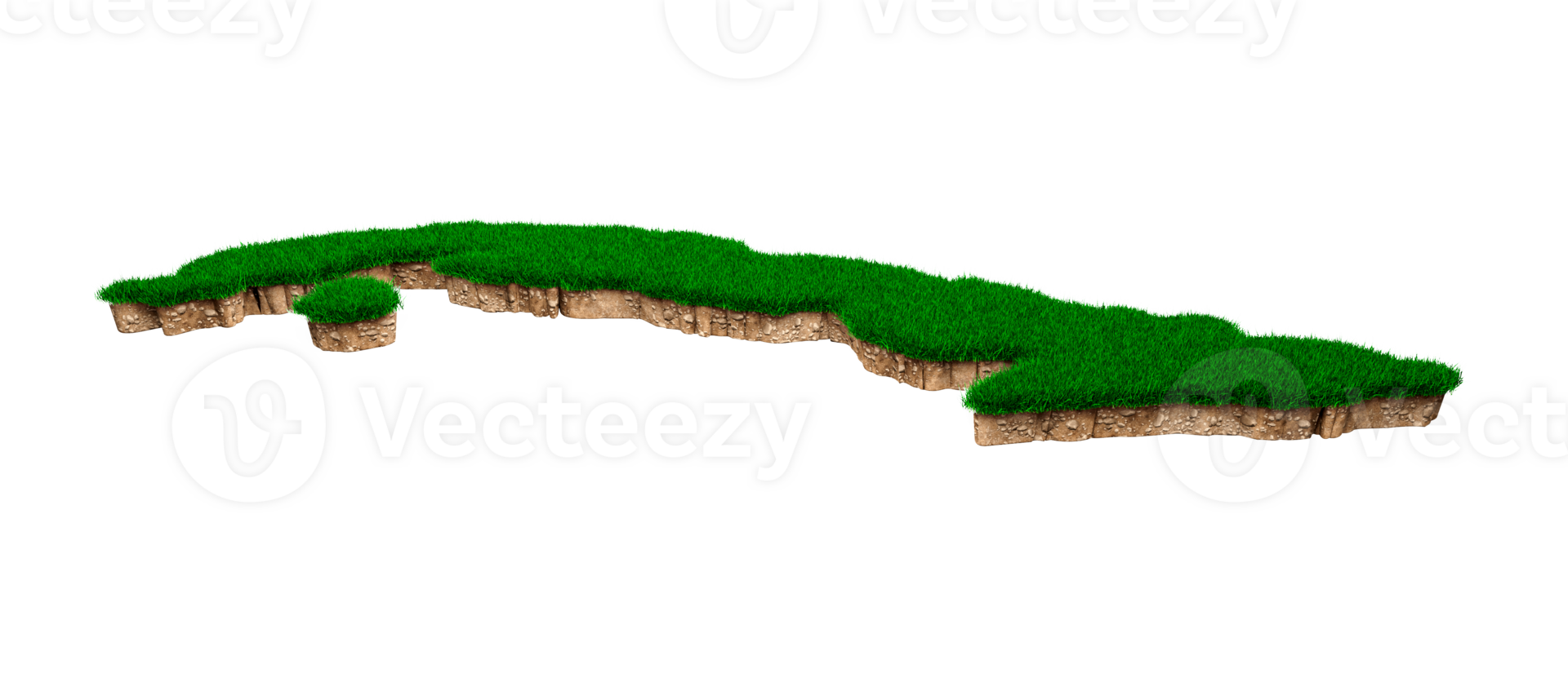 Cuba Map soil land geology cross section with green grass and Rock ground texture 3d illustration png