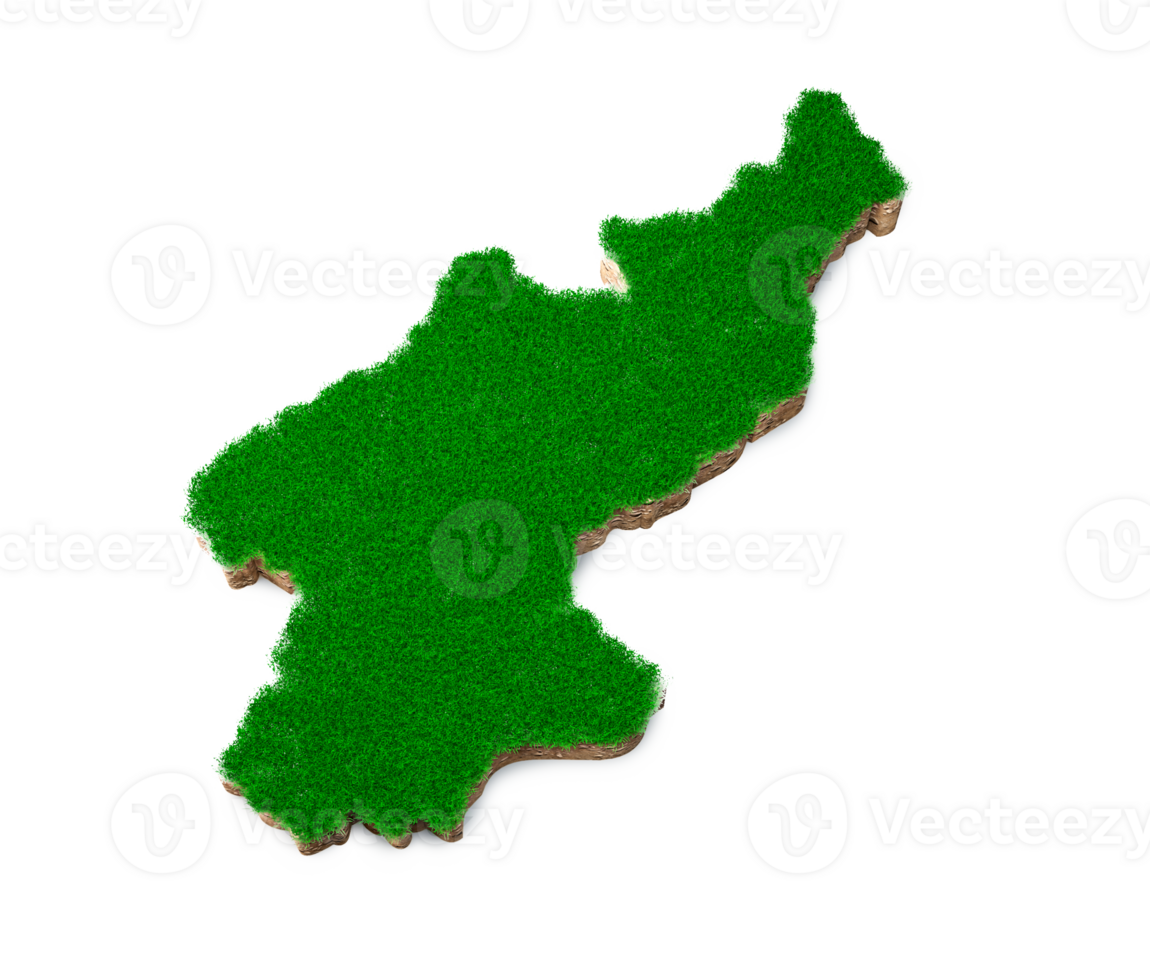 North Korea Map soil land geology cross section with green grass and Rock ground texture 3d illustration png
