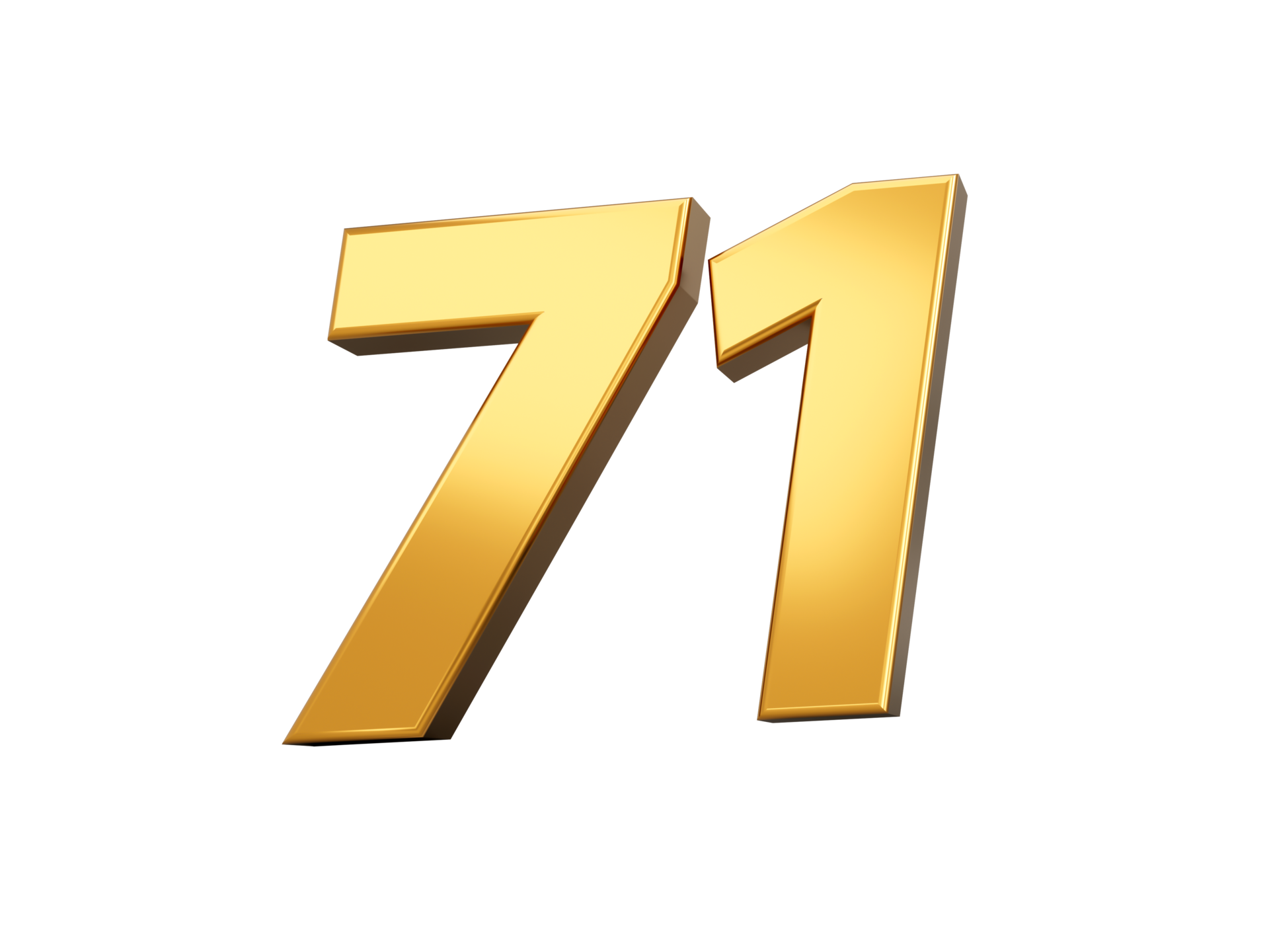 Gold number 71 Seventy one shiny 3d number made of gold 3d illustration
